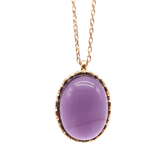 Oval Ametist Taşlı Gümüş Kadın Kolye - 1