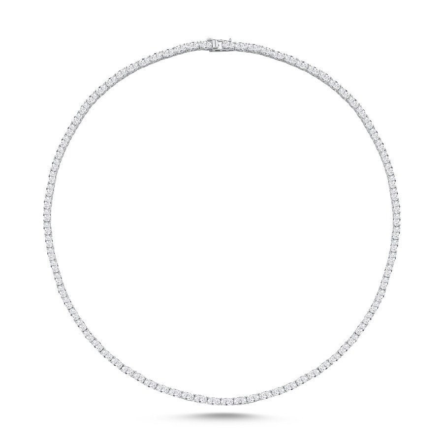 Oval Taşlı Su Yolu Gümüş Kolye - CNG Jewels