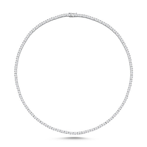 Oval Taşlı Su Yolu Gümüş Kolye - 1