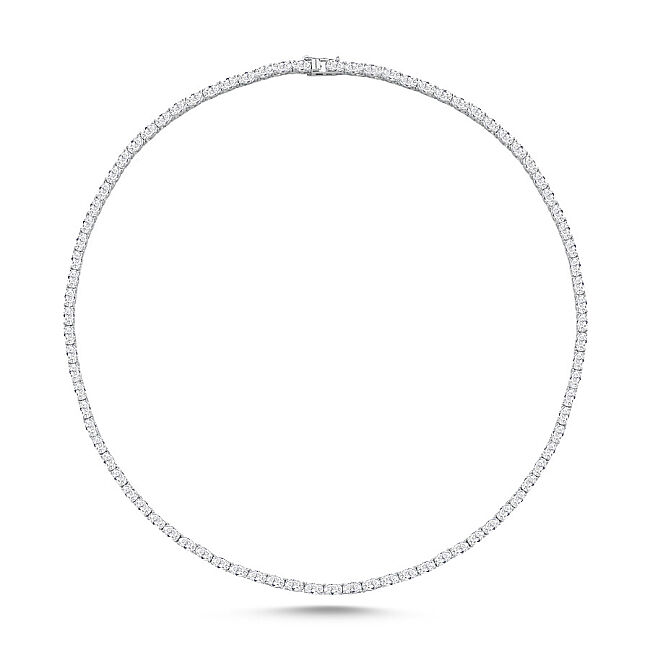 Oval Taşlı Su Yolu Gümüş Kolye - 1