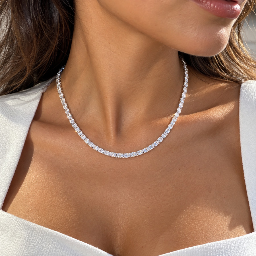Oval Taşlı Su Yolu Gümüş Kolye - CNG Jewels (1)