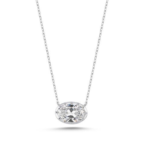 Oval Tek Taş Gümüş Kolye - CNG Jewels