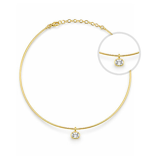 Oval Tektaş Choker Gümüş Kolye - CNG Jewels