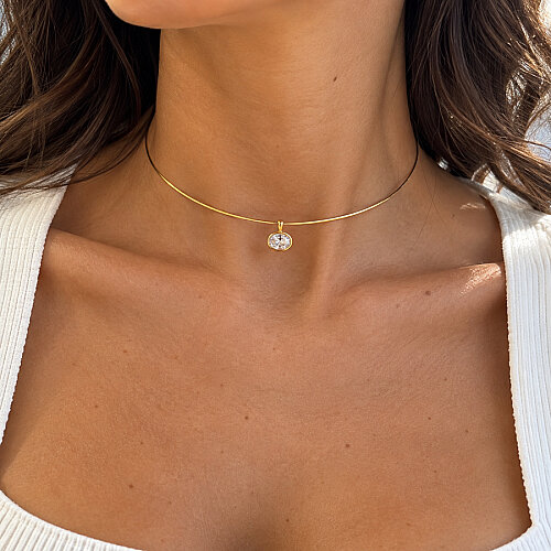 Oval Tektaş Choker Gümüş Kolye - 2