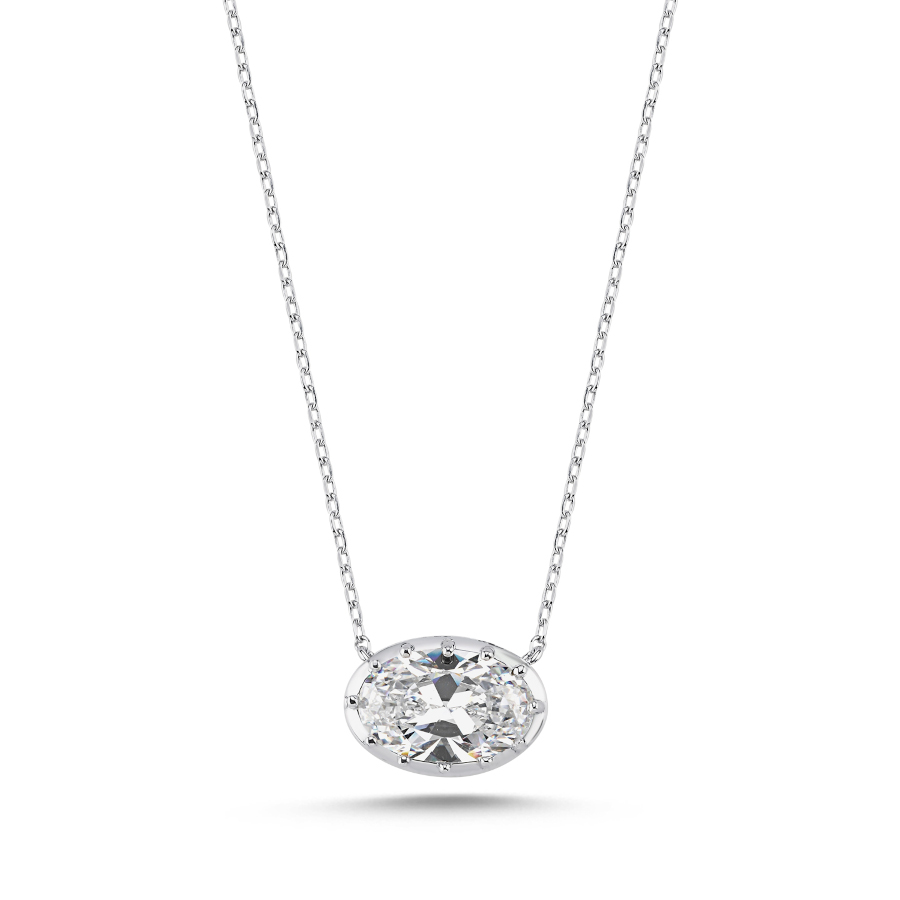 Oval Solitaire Silver Women's Necklace - CNG Jewels