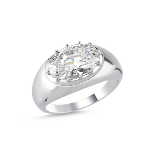 Oval Solitaire Women's Silver Ring - 1