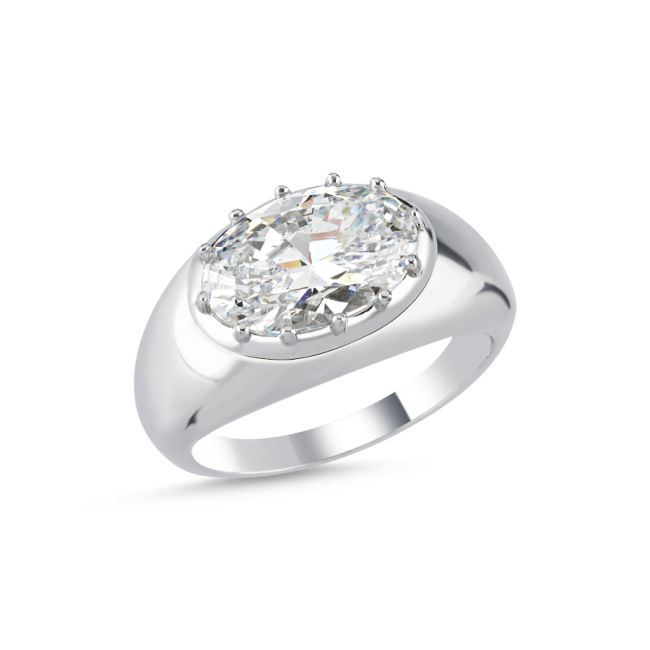 Oval Solitaire Women's Silver Ring - 1