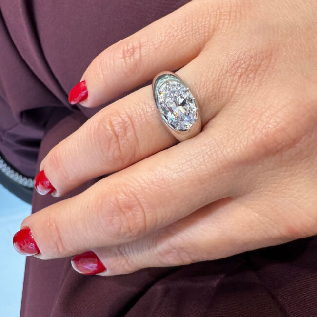 Oval Solitaire Women's Silver Ring - 2