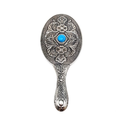 Oval Turquoise Stone Silver Hand Mirror No.2 - Thumbnail