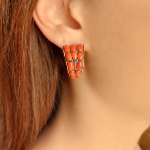 Special Design Corallo Gold Silver Women's Earrings - CNG Jewels