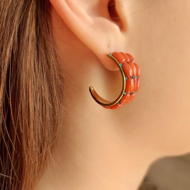 Special Design Corallo Gold Silver Women's Earrings - 2
