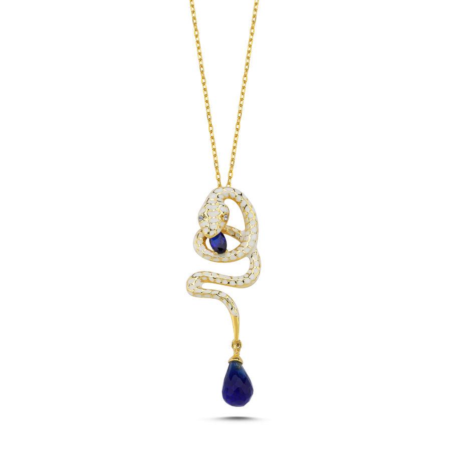 Special Design Enameled Cobra Snake Women's Silver Necklace - CNG Jewels