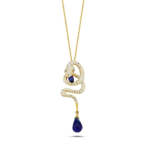 Special Design Enameled Cobra Snake Women's Silver Necklace - CNG Jewels
