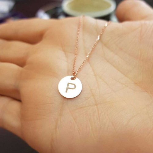 Letter P Rose Minimal Plate Silver Women's Necklace 