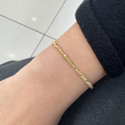 Italian Gold Silver Bracelet with Shiny Pencil Work - 1