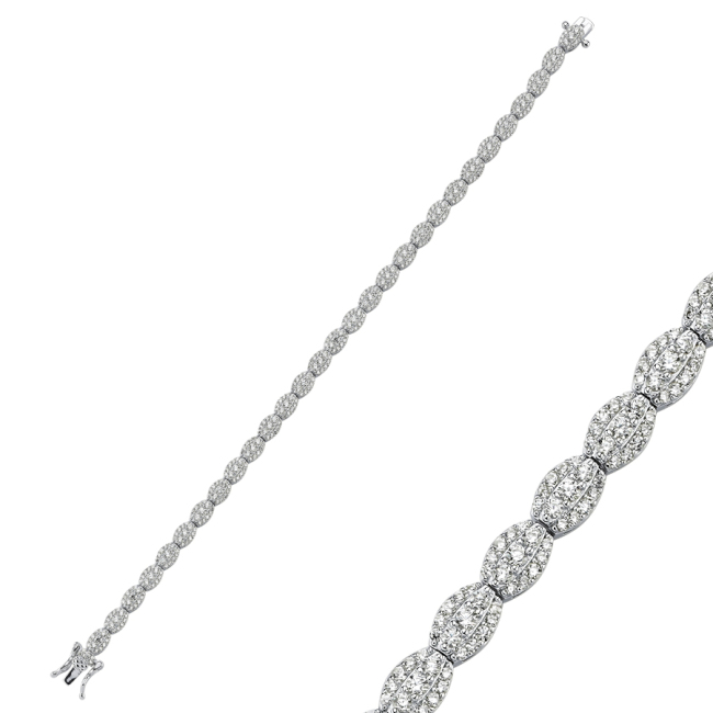 Pave Almond Silver Waterway Bracelet - 1