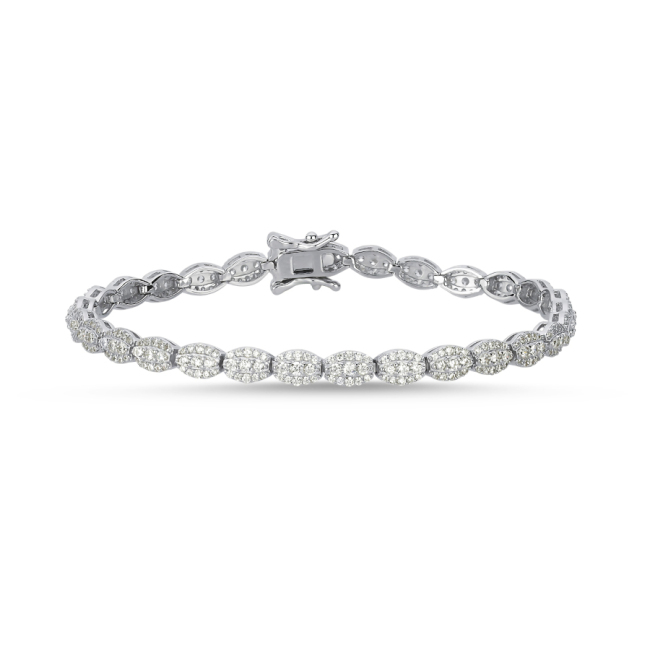 Pave Almond Silver Waterway Bracelet - 3