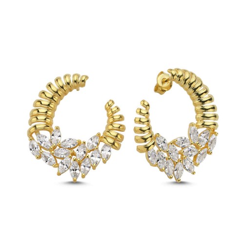 Pave Marquise Slice Gold Women's Silver Earrings - CNG Jewels