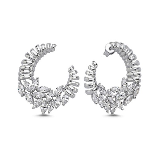Pave Marquise Slice Women's Silver Earrings - CNG Jewels