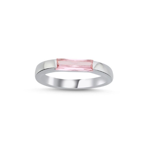 Pink Baguette Women's Silver Ring - 1