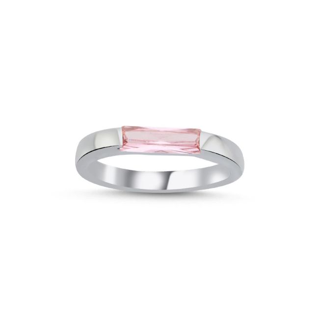 Pink Baguette Women's Silver Ring - 1