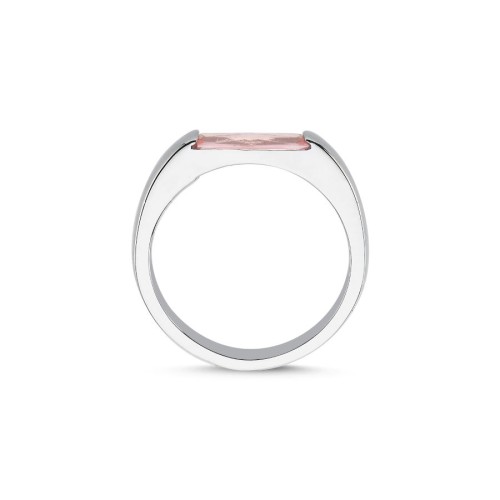 Pink Baguette Women's Silver Ring - 2