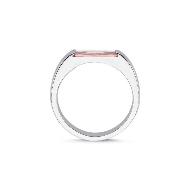 Pink Baguette Women's Silver Ring - 2
