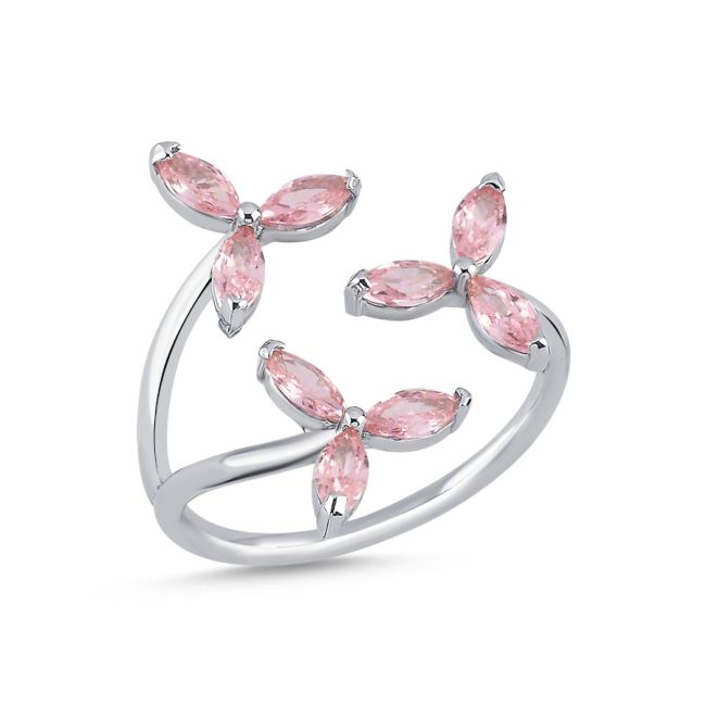 Pink Wind Rose Women's Silver Ring - 1