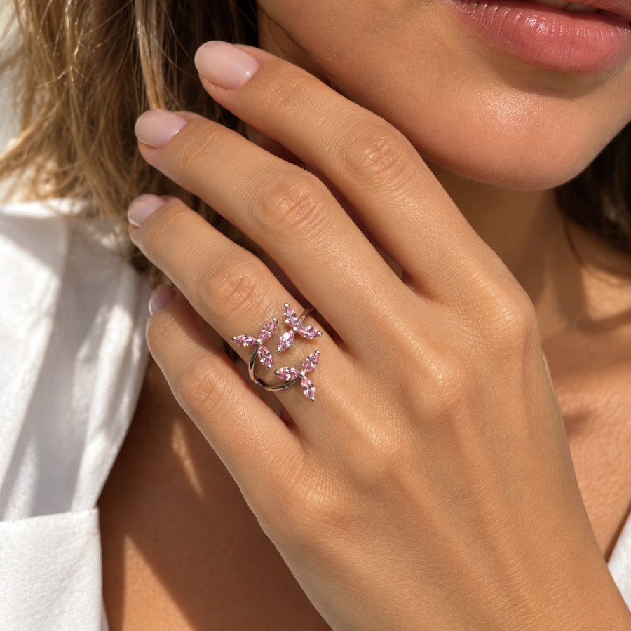 Pink Wind Rose Women's Silver Ring - CNG Jewels (1)