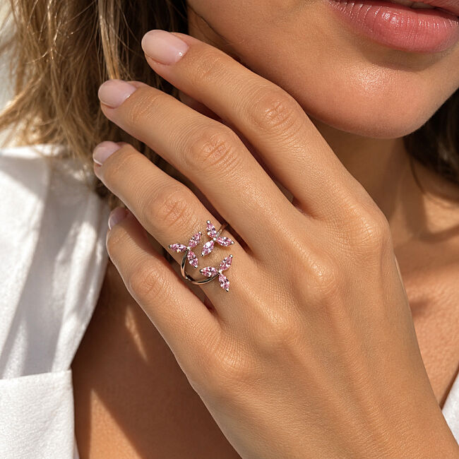 Pink Wind Rose Women's Silver Ring - 2