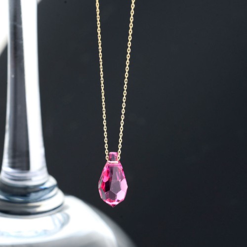 Pembe Swarovski Crystal Altın Kolye - Thumbnail