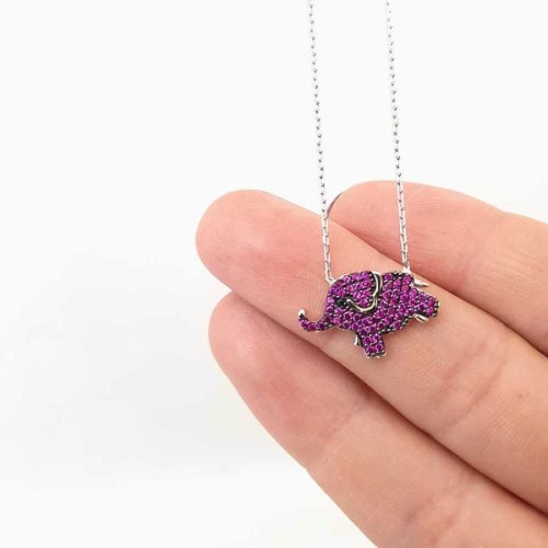 Pink Stone Elephant Silver Women's Necklace - CNG Jewels (1)