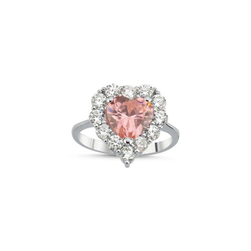 Pink Stone Heart Women's Silver Ring - CNG Jewels