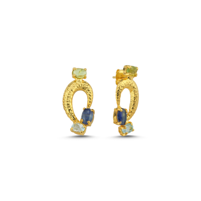 Peridot Akuamarin Kyanite Taşlı Lucy Gümüş Küpe - 1