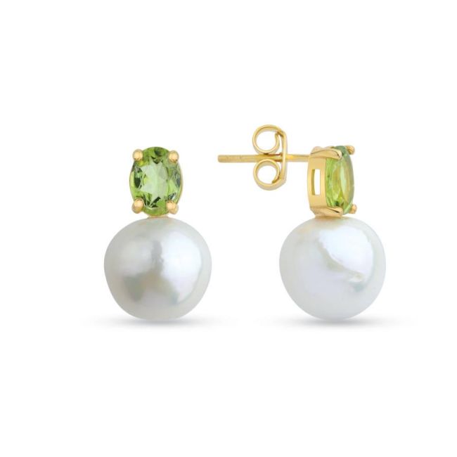 Peridot Taşlı Doğal İncili Tasarım Gümüş Kadın Küpe - 1