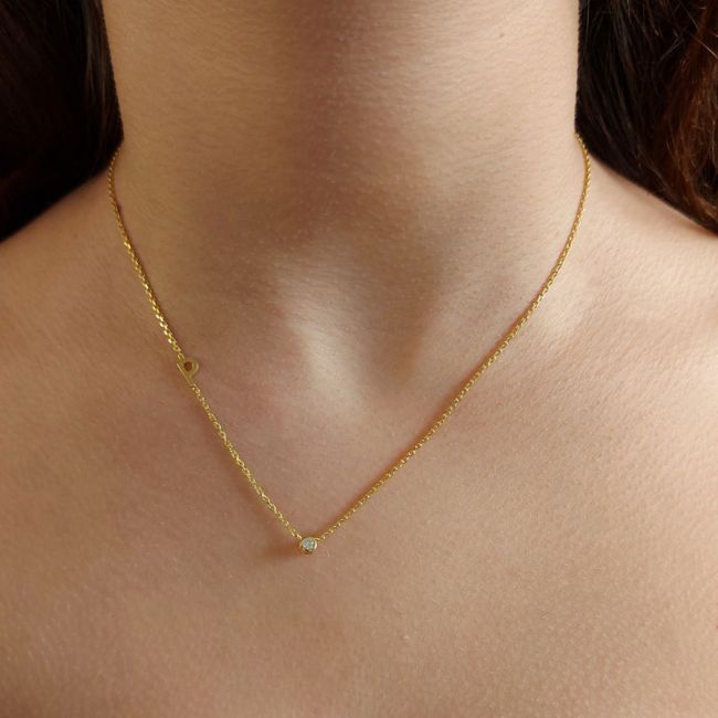 Personalized Initial Solitaire Silver Women's Necklace - 2