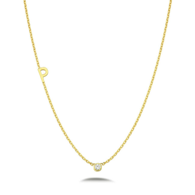 Personalized Initial Solitaire Silver Women's Necklace - 1