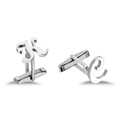 Personalized Medium Size Handwritten Silver Letter Cufflink - Thumbnail