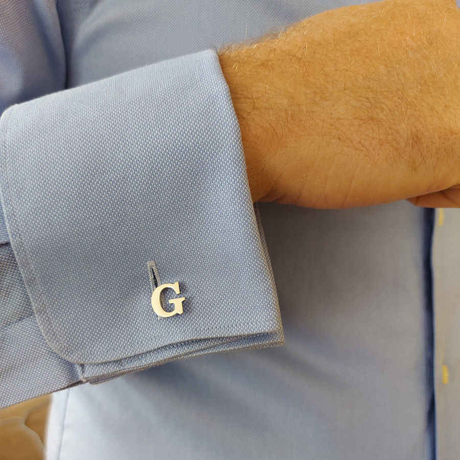 Personalized Plain Script Silver Letter Cufflinks - CNG Jewels (1)