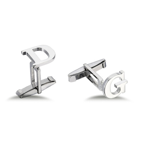  Personalized Plain Lettering Silver Letter Cufflinks - Thumbnail