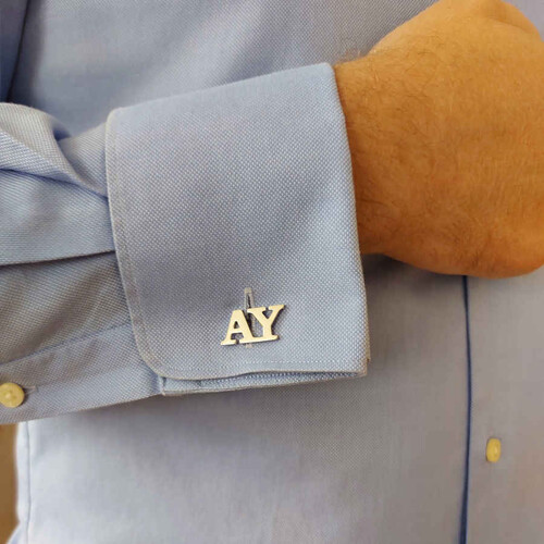 Personalized Plain Lettering Silver Two Letter Cufflinks - Thumbnail