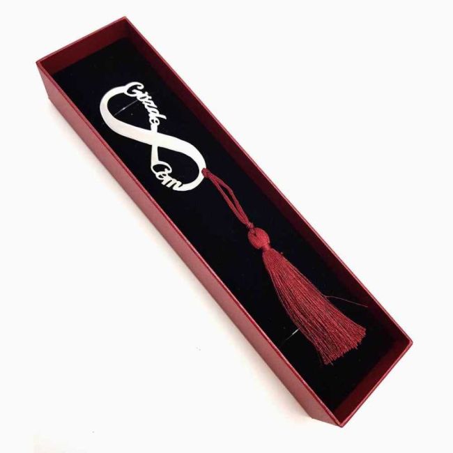 Personalized Two Name Infinity Shaped Silver Bookmark - 1