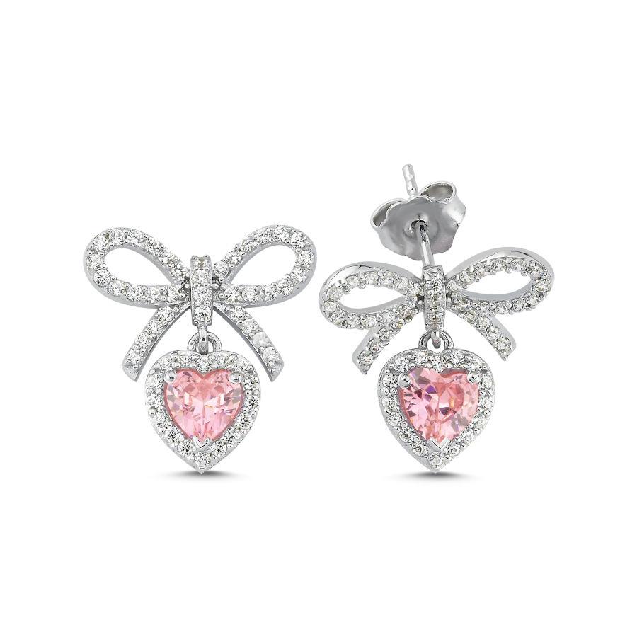 Pinky Heart Bow Silver Women's Earrings - CNG Jewels