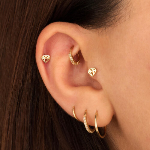 Pırlanta Desenli Altın Helix Piercing - 2
