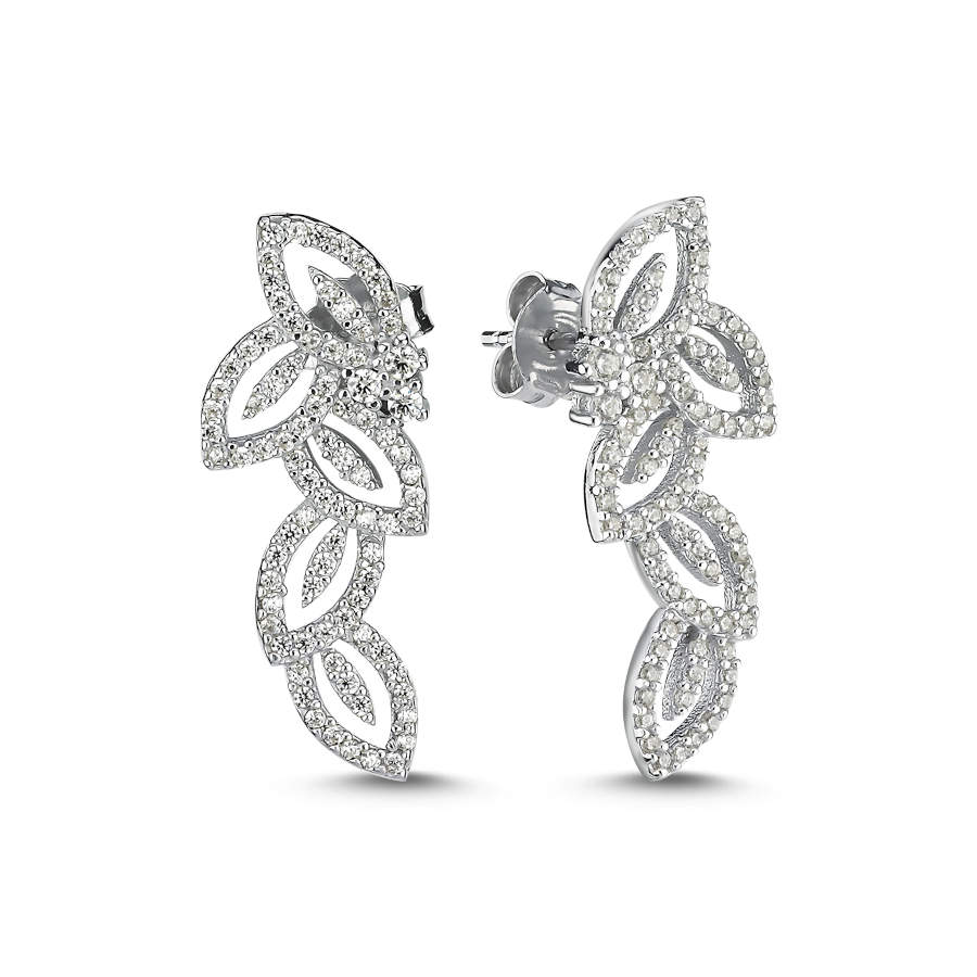 Pırlanta Modeli Başak Deseni Kadın Gümüş Küpe - CNG Jewels