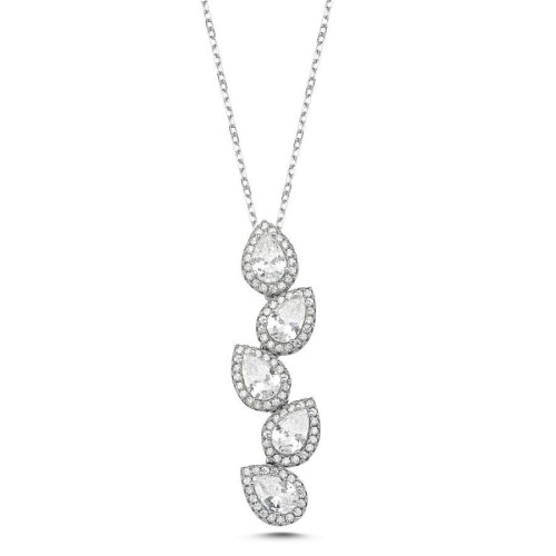 Zigzag Five Drop Stone Silver Women's Necklace - 1