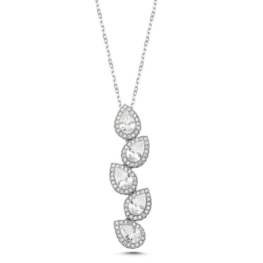 Pırlanta Modeli Damla Taşlı Gümüş Kolye - CNG Jewels