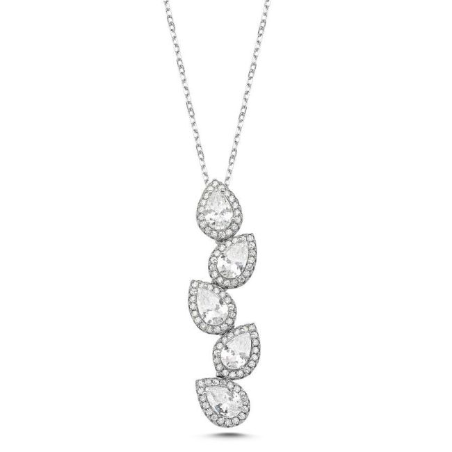 Diamond Drop Stone-set Silver Necklace