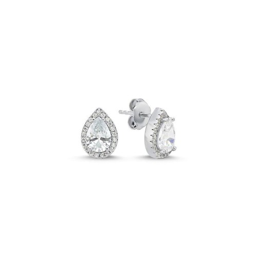 Drop Solitaire Silver Women's Earrings with Stones Around - CNG Jewels