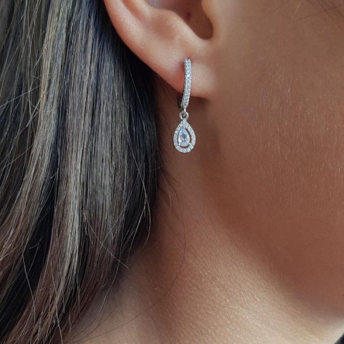 Diamond Model Drop Solitaire Dangle Silver Women's Earrings - CNG Jewels
